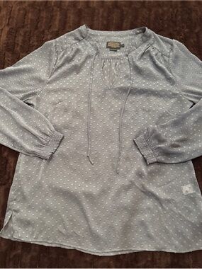 Pendleton Pale Blue Swiss Dot Peasant Blouse